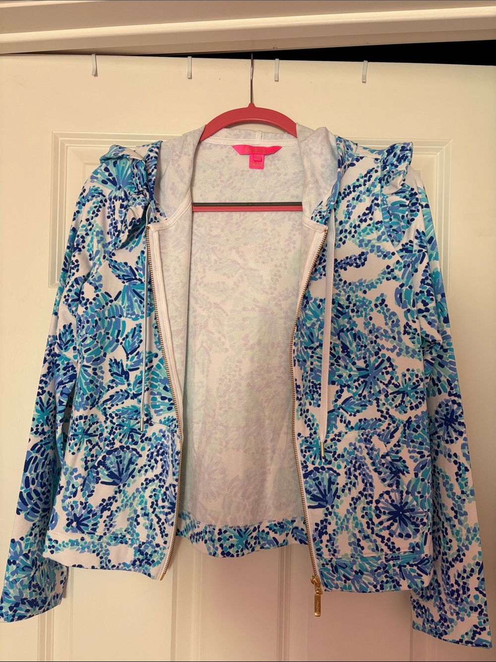 Lilly Pulitzer Blue & Turquoise Floral Zip Hoodie Jacket